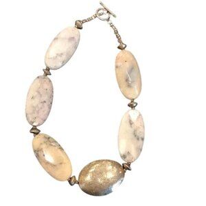 Stone & Metal Bead Necklace 16" Long With Toggle Clasp